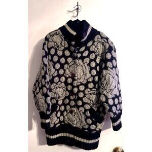 Vintage Pascali Mohair Cardigan Floral Polka Dot Oversized Button 80s Sweater-M